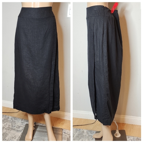 Pursuits Ltd linen black maxi skirt slit lined women's  size 10. - Picture 7 of 14
